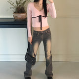 Noi vintage washed low-rise long bootcut denim pants