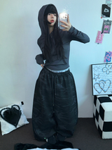 スリム💕 ロングスリーブTシャツクロッピードフーディー🖤🩶🧸4カラー