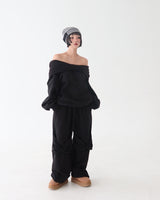 Ribbon off-shoulder oversized fit sweatshirt