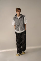 HOODED PATTERN POINT VEST (GRAY)