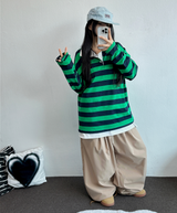キュートカラーペティット👚ストライプロングスリーブTシャツ🎀❤💚3カラー
