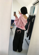PINK HEART WIDE DENIM