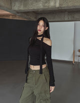 リンナアンバランスドショルダースカーフロングスリーブ
