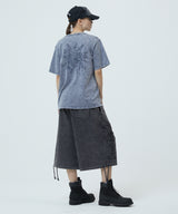 WASHED CUT OFF APPLIQUE SWEAT SHORTS