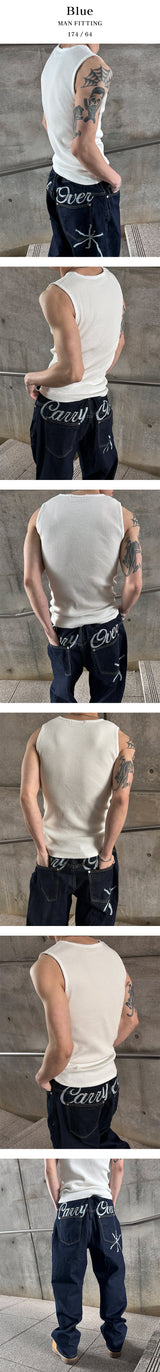 [Unisex] ハンドリングステッチワイドデニムパンツ(3color)