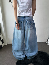 Truegen Button Waistband Side Pintuck Balloon Denim Pants 4color