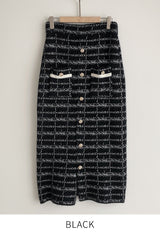 [Two-piece set] Rosy color matching knit cardigan banding skirt set