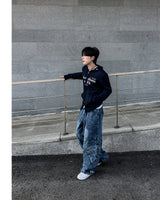 スカルダートワイドカーゴデニムパンツ