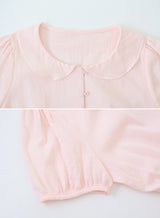 [SHOPPERMADE] LY カラーリボン半袖ブラウス (3color)