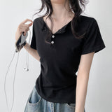スリムフィット🤍スパンデックス ヘンリーネック ピンタック Tシャツ(4 colors)
