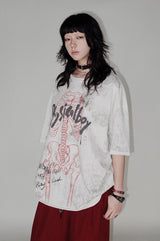 Skeleton lace print rolled hem short sleeve T-shirt