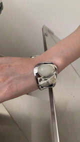 Gemstone open silver bangle(2color)