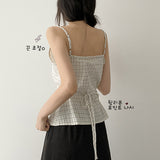 Back Ribbon🌟Check Square Slim Sleeveless Blouse 2 Colors