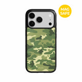【MADE】カモフラージュ カーキオリーブ アイフォン ケース [Glossy Glass/Magsafe]