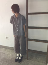 26SS★ [BAONHAUS]クルーネンリネンチェック半袖シャツブラウスlouse