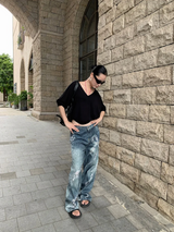 diamond bow wide denim pants