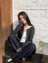 #Mood Cable Lettering Embroidery Round Cardigan (6color)