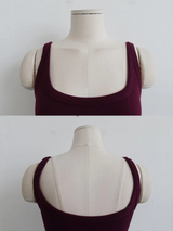 ディープUネックリブクロップドスリーブレス (BURGUNDY)