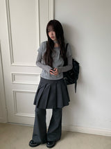 [Muffler Set/Fake Layered] Chad Stripe Layered Short Sleeve Knit T-Shirt Set