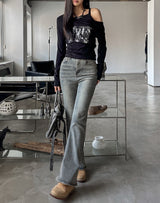 Grayish Washing Bootcut Denim Pants