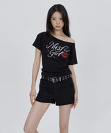 CONY MISFIT KISS GLITTER OFF SHOULDER TEE / BLACK