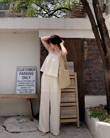 Bean linen blouse & pants & tie set