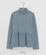 Hokam Brushed Stripe Frill Turtleneck Tee