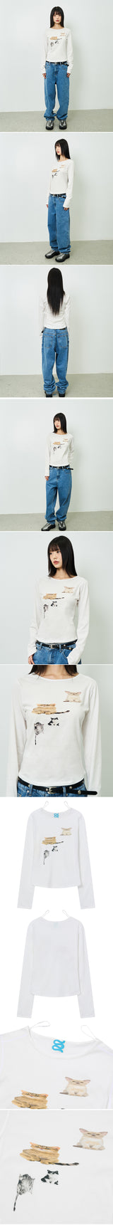 FOUR CAT プリント ウーマン ロングスリーブ T シャツ
