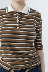 マルチストライプテンセルTシャツ_BROWN