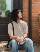 Berna Linen Collar Knit Short Sleeve T-shirt
