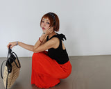 Back Slit Ribbon Knot Round Sleeveless