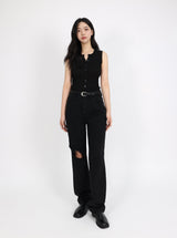 デストロイド スリム ワイドフィット デニム パンツ ブラック コード6836