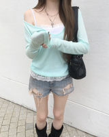 Lace denim shorts