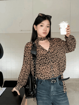 chiffon leopard scarf blouse