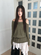 Arton See-through One-Shoulder Knit Belt Sleeveless Set