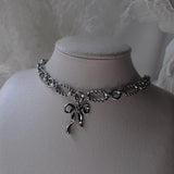 [イ・ヨンジ Necklace] バレエリボン ステンレス チェーン チョーカーネックレス