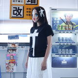 レース クロス Tシャツ - ブラック