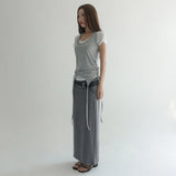 [Lunave] Eyelet Shirring Layered Maxi Long Skirt - 2 Colors
