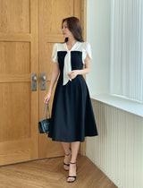 26SS★ Michelle Tie Color Matching Tulip Flare Long One Piece
