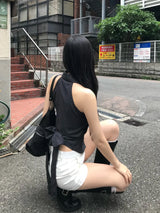 ニール ストライプ バックレス ホルター カラー シャツ