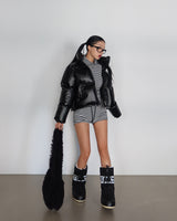 Glossy Two-Way Cropped Short Padded Jacket