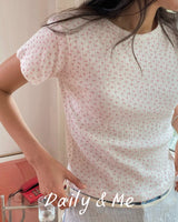 Flower Ribbed Tee(3color)