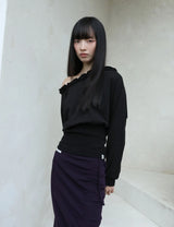 オフショルダー ラッフル トップ(BLACK)