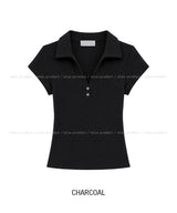 Cien Button V-neck Collared Short Sleeve