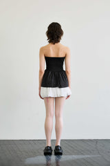 NOVA SMOCKED SCARF TUBE TOP / BLACK