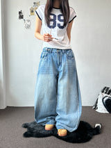 Truegen Button Waistband Side Pintuck Balloon Denim Pants 4color