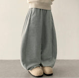 Sosom hem snap side pin tuck slit fleece wide pants