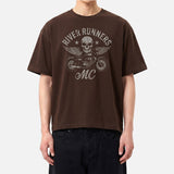 メンズコットン半袖クロップドTシャツ モーターサイクル ブラウン