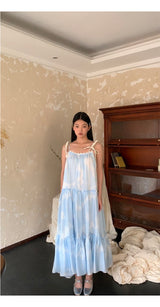 Sky Cloud Cancan Sleeveless Long One Piece