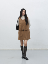 suede belted one-piece - dark beige  